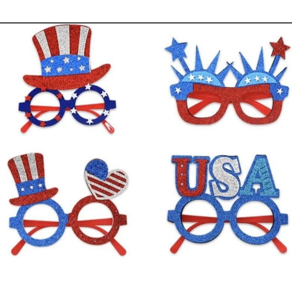 🇺🇸 USA 4th Of July Glitter Glasses Patriotic Party Prop Accessory Set of 4 New